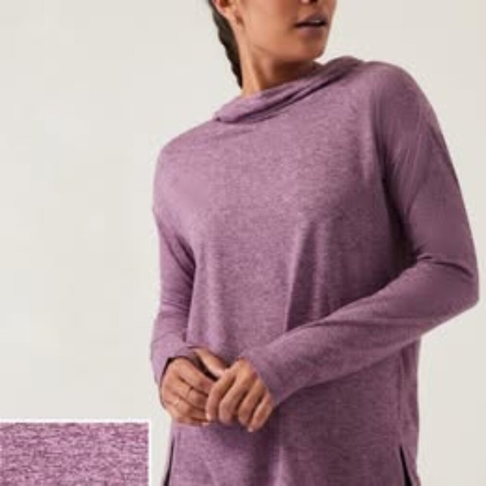 ATHLETA UPTEMPO ll HOODIE SWEATSHIRT IN PINOT PLUM HEATHER, Size XL